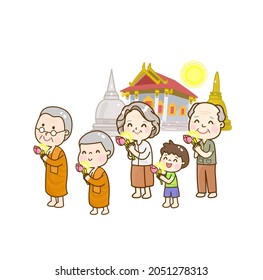 
Cartoon Buddhism character on background.
