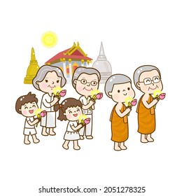
Cartoon Buddhism character on background.
