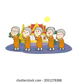 
Cartoon Buddhism character on background.
