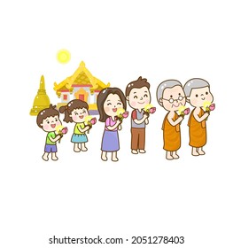 
Cartoon Buddhism character on background.
