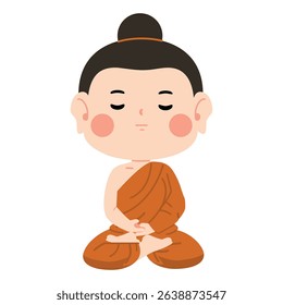 Cartoon of Buddhist Monk Meditating flat
