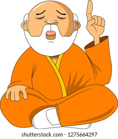 Cartoon buddhist monk meditating Vector clip art illustration with simple gradients 
