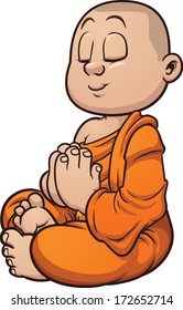 Cartoon Buddhist Monk Meditating. Vector Clip Art Illustration With Simple Gradients. All In A Single Layer.