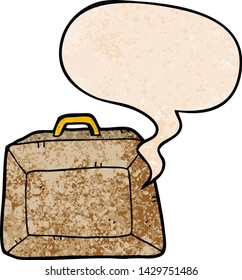 cartoon budget briefcase with speech bubble in retro texture style