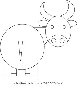 Cartoon Bufalo Coloring Page. Bufalo Isolated On White Background. Illustration For Children. Coloring Book