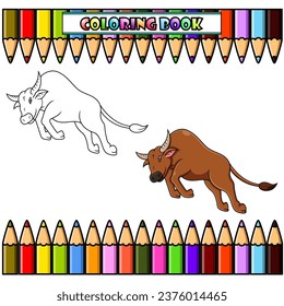 Cartoon buffalo for coloring book