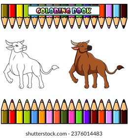 Cartoon buffalo for coloring book