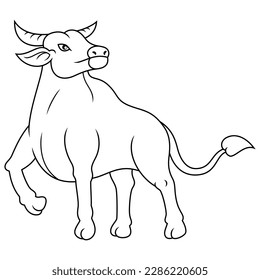 Cartoon buffalo isolated on line art