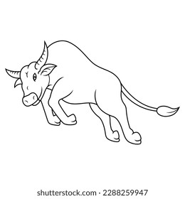  Cartoon buffalo isolated on line art