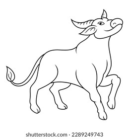 Cartoon buffalo isolated on line art