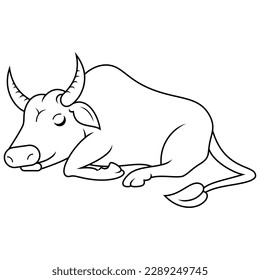 Cartoon buffalo isolated on line art