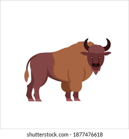 Cartoon buffalo on a white background. Flat cartoon illustration for kids.