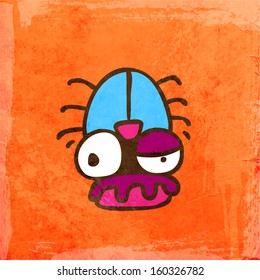 Cartoon Bug. Cute Hand Drawn Vector illustration, Vintage Paper Texture Background