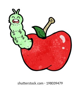 insecto de dibujos animados comiendo manzana