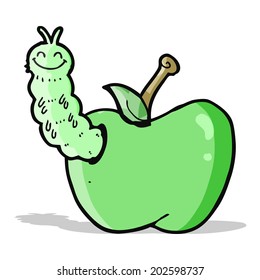 insecto de dibujos animados comiendo manzana