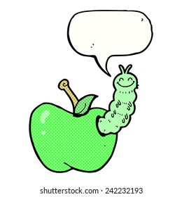 Karikaturenkäfer, der Apfel mit Sprachblase isst