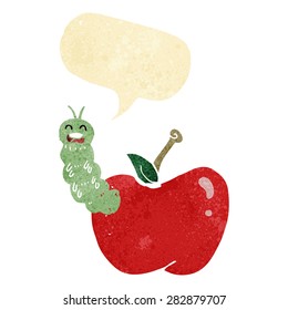 Karikaturenkäfer, der Apfel mit Sprachblase isst