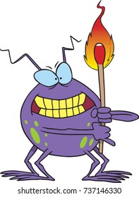 cartoon bug holding a lit match