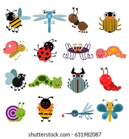 Cartoon bugs and insects. Vector illustration set isolate on white background