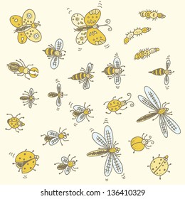 Cartoon bugs set isolated on a white background