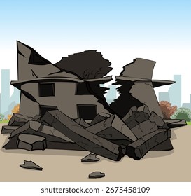 Cartoon Building collapsed Vector, Destroyed Building Illustration Art 