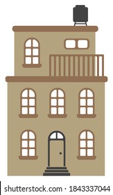 construcción de dibujos animados/ilustración de diseño plano de la casa (vista frontal)