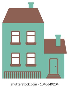 construcción de dibujos animados/ilustración de diseño plano de la casa (vista frontal)