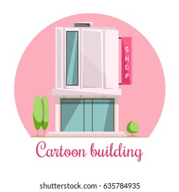 Cartoon building pink shop , store, beauty cartoon illustration