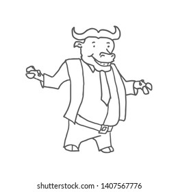 A Cartoon Bull In A Business Suit. Vector