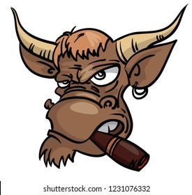 Cartoon Bull With Cigar Vector Illustration