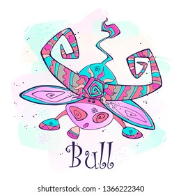 Cartoon bull in a cute style. Vector