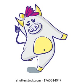 Cartoon bull dancing or running on a white background. Isolated object 