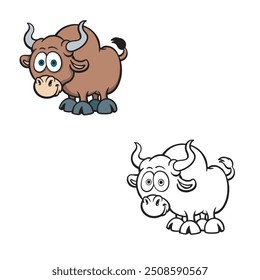 cartoon bull drawing with line art style. hand drawn. simple design outline style. easy to edit. vector illustrations