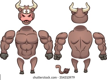 Cartoon bull front and back. Vector clip art illustration with simple gradients. Each element on a separate layer.