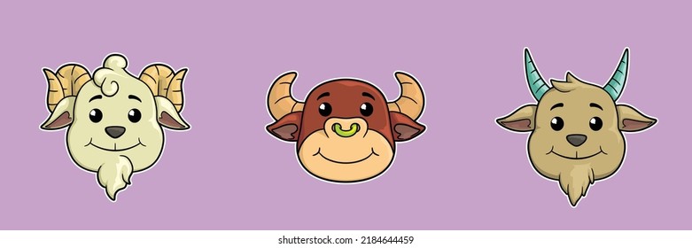 Cartoon Bull Goat Antilope Emote Vector