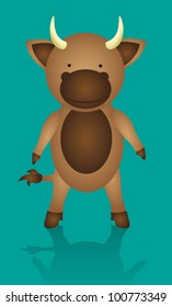 cartoon bull isolated on turquoise background, vector illustration