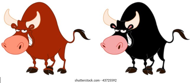Cartoon bull in two different color versions