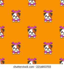 Cartoon bulldog with halloween costume seamless pattern background for design.
