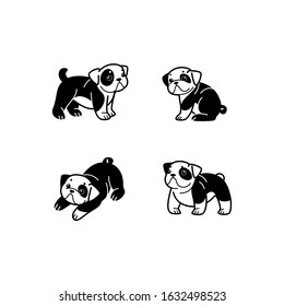 Cartoon bulldog sketch line icon. Сute dog icons set. Childish print for nursery, kids apparel, poster, postcard, pattern.