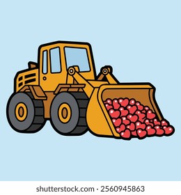 Cartoon Bulldozer with Hearts Illustration