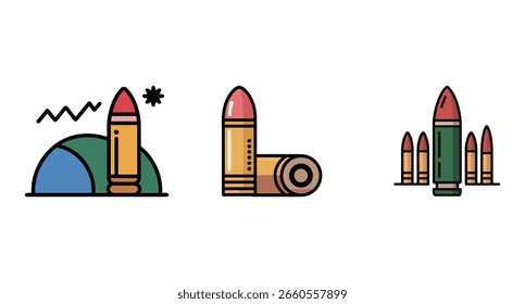 A cartoon of a bullet icon vector set