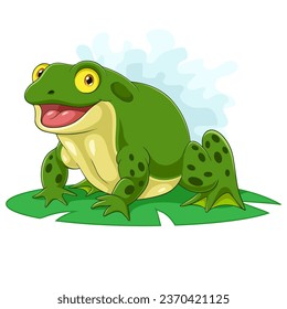 Cartoon bullfrog sitting on a leaf