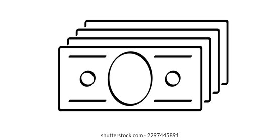 Cartoon bundle paper money icon or logo. Vector money notes or money bill. Bills for cash and currency. Banknotes, jackpot win or banking finance investment. Game money. Bank, tax, fiscal pictogram.
