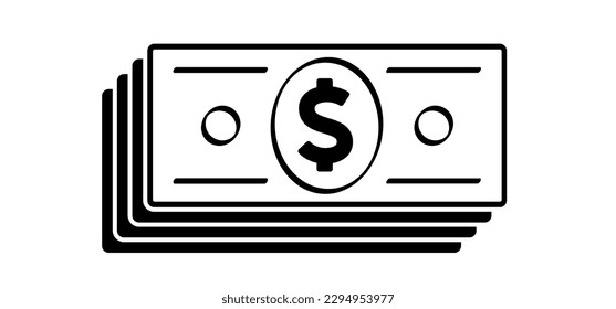 Cartoon bundle usa paper money icon or logo. Vector dollar, money notes or money bill. Bills for cash and currency. Banknotes, banking finance investment. America, vs flag. Portrait, profile picture.