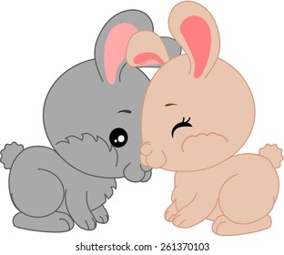 Cartoon bunnies like each other
