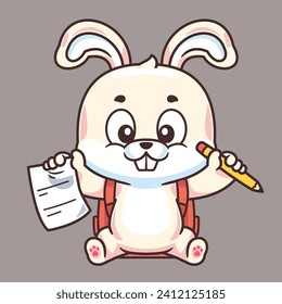 Cartoon bunny animal school writing with pencil and paper