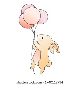 Cartoon of bunny and balloon on white
