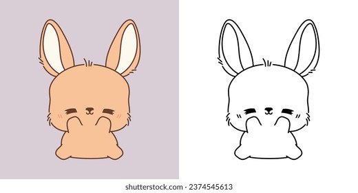 Cartoon Bunny Clipart for Coloring Page and Illustration. Clip Art Isolated Hare. Cute Vector Illustration of a Kawaii Rabbit for Prints for Clothes, Stickers, Baby Shower. 