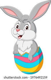 Cartoon bunny come out from an Easter egg