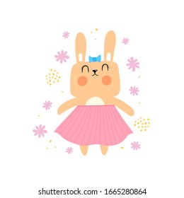 cartoon bunny, decor elements. colorful illustration for kids, flat style. baby design for cards, t-shirt print, poster